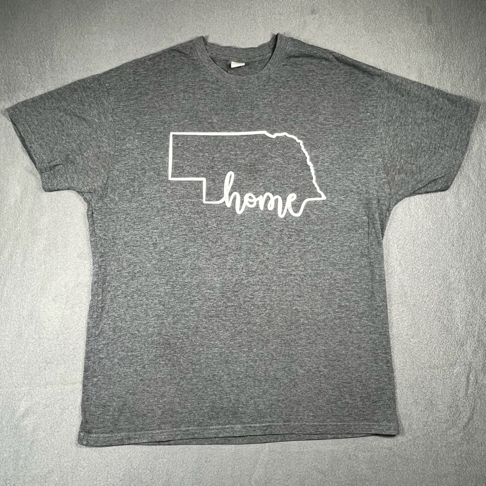 Nebraska‎ Home State Graphic T-Shirt Crew Neck Short Sleeve Gray L